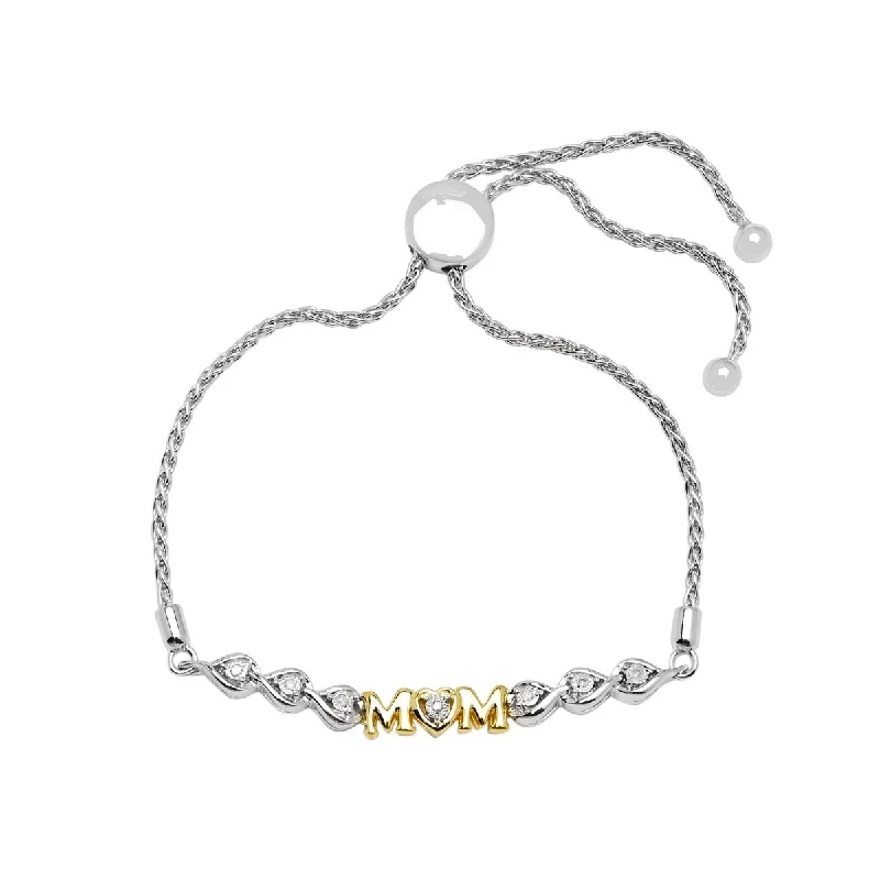 Simple knot bangles tying unity and strength -Diamond Mom Bolo Bracelet in Sterling Silver and Yellow Gold Plate (1/20ct tw)