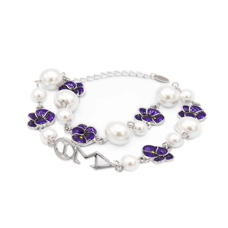 Dreamy opalite bracelets with translucent milky shine -ΔΣΘ Violets & Pearls Bracelet