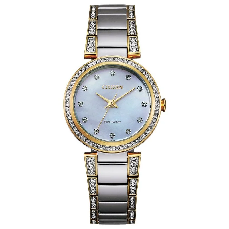 Elegant men's watches with gold-tone bands and classic Roman numerals for luxury appeal -Citizen Eco-Drive Silhouette Crystal Eco Women's Watch