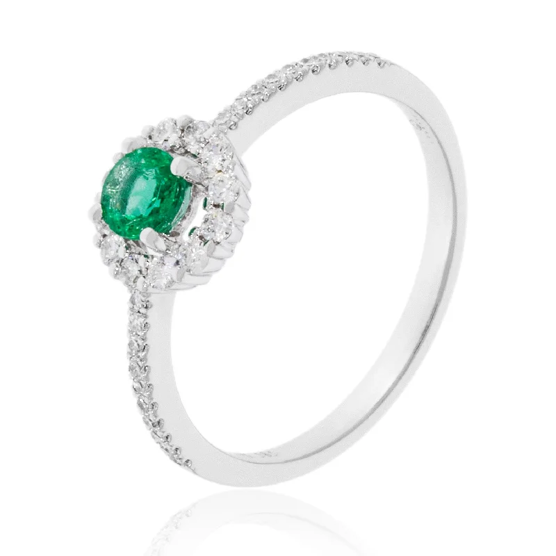 Crisp peridot gemstone rings with green brilliance -Emerald & Diamond Ring 14k