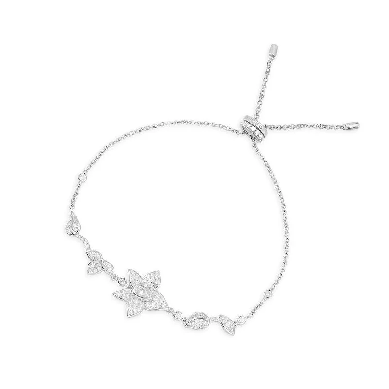 Layered chain bracelets for trendy wrist stacks -Flower Adjustable Bracelet - silver