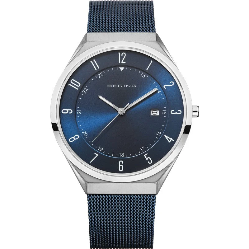 High-tech men's watches with advanced smartwatch features like notifications and music control -Bering Men's Ultra Slim Blue Mesh Watch