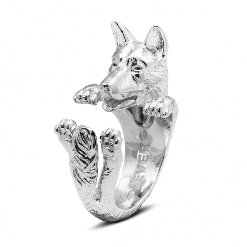 Regal emerald gemstone rings with intricate silver settings -German Shepherd Sterling Silver Hug Ring