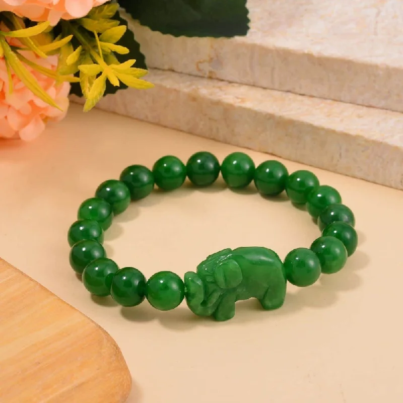 Radiant sapphire bracelets with deep blue sparkle -Green Jade Carved Bead Bracelet