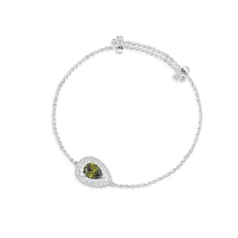 Intricate pave bracelets glittering with tiny gems -Green Pear Adjustable Bracelet - silver