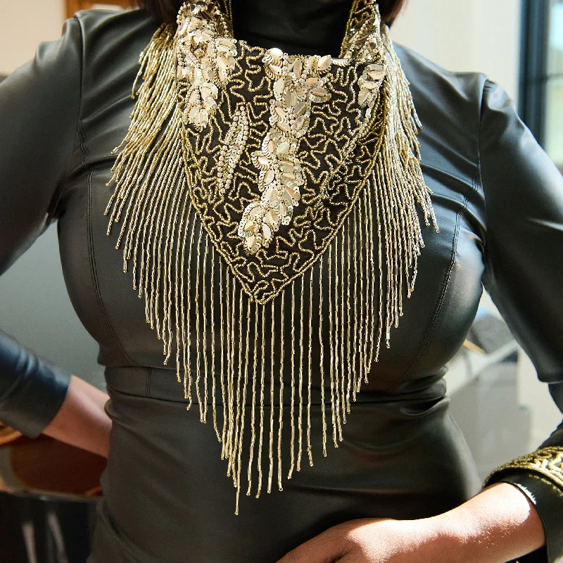 Pure pearl gemstone rings for timeless grace -Indira Sequin Fringe Scarf Necklace - Sequin Gold/Black