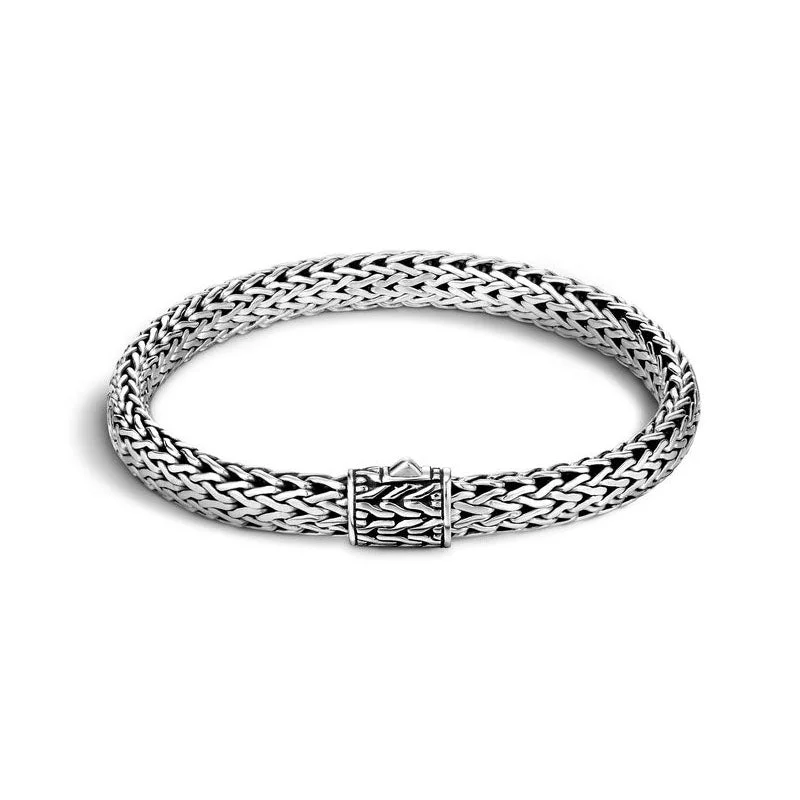 Sculptural silver bangles with abstract wrist shapes -John Hardy Classic Chain Medium Bracelet with Chain Clasp