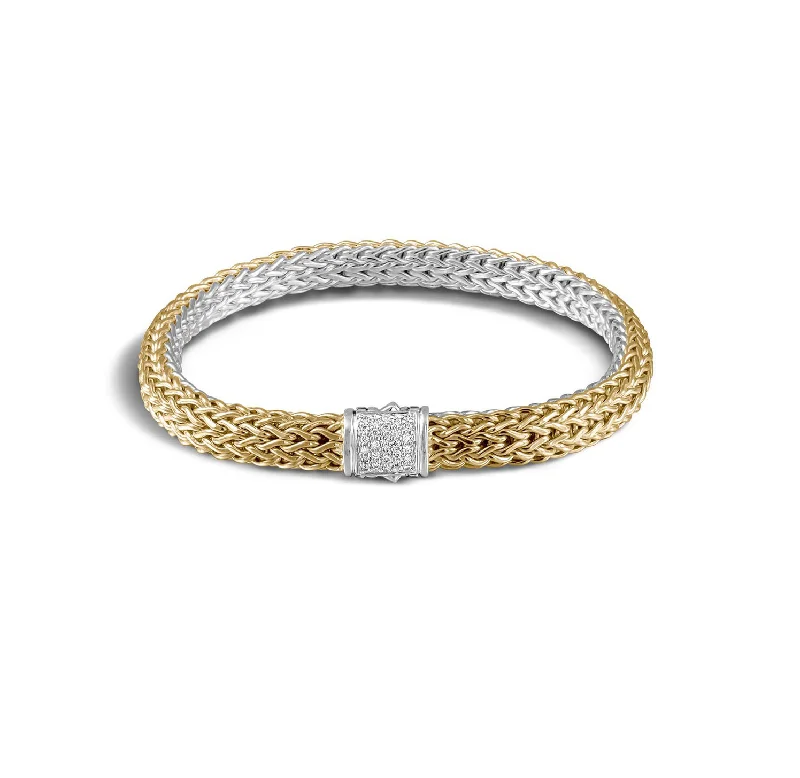 Durable steel bangles for tough everyday wear -John Hardy Classic Chain Reversible Bracelet with Diamond Pavé