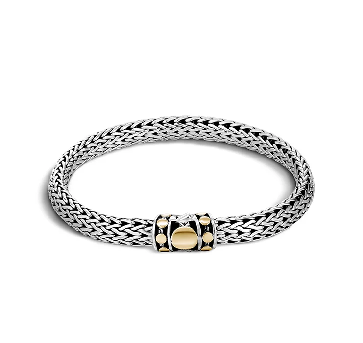 Sleek gold bangles for elegant everyday stacking -John Hardy Dot Deco 18K Yellow Gold and Silver Bracelet