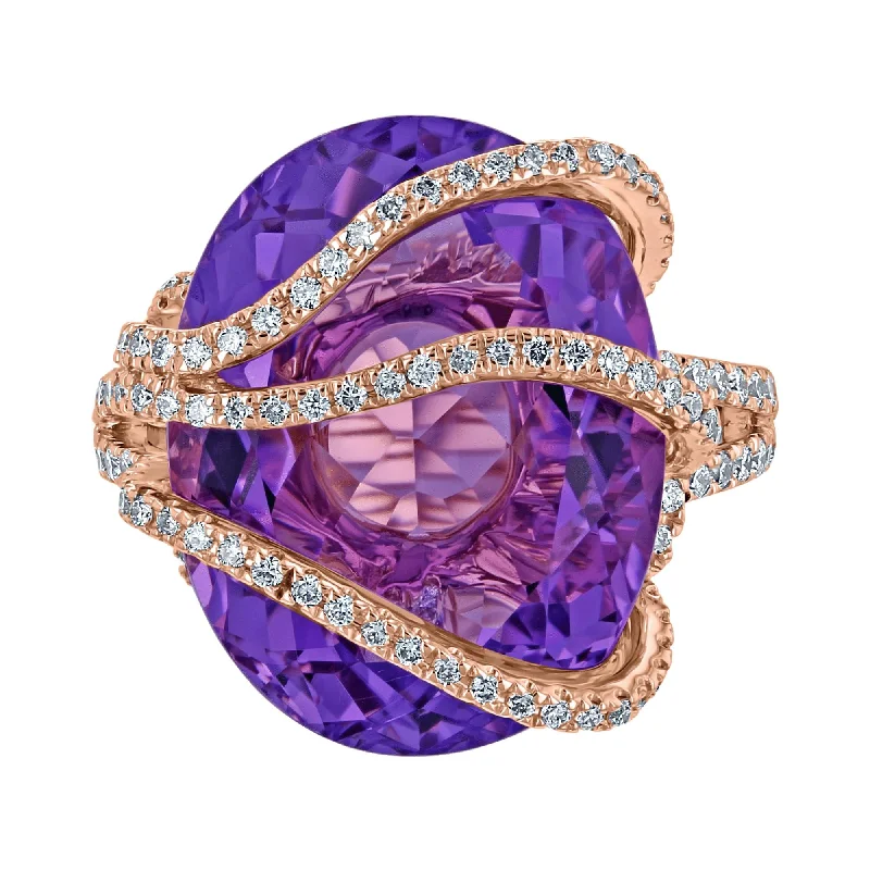 Vivid ruby gemstone rings sparking red passion -JULEVE 13.39 CT AMETHYST & .99 CTW DIAMOND WAVY FREEFORM RING