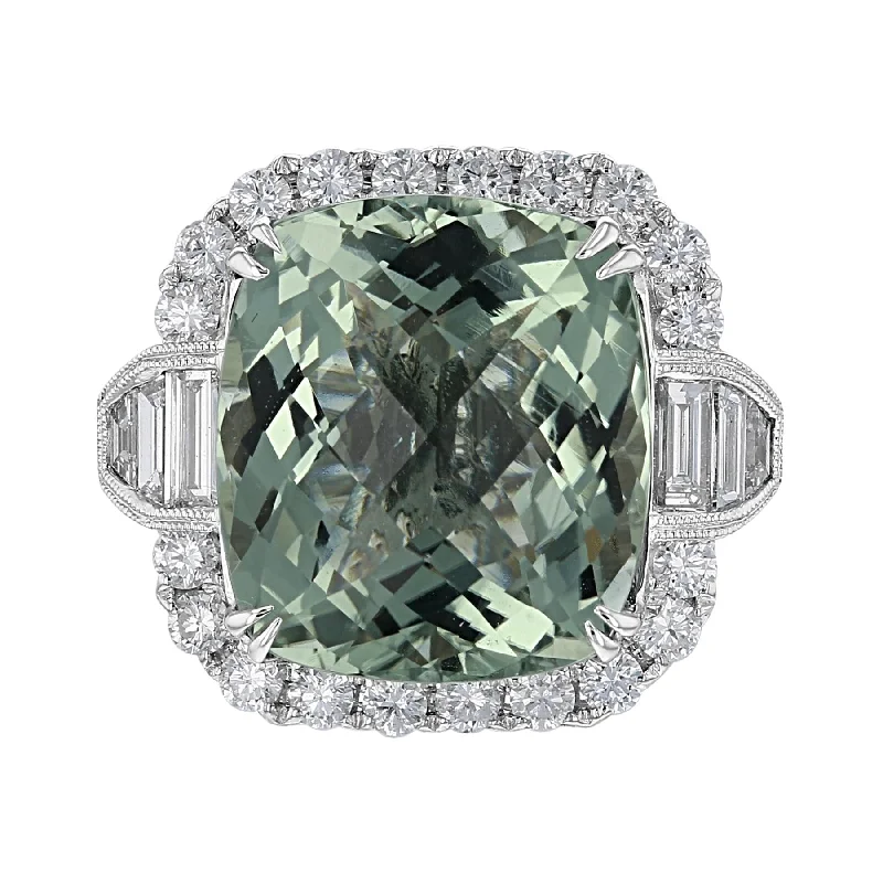 Fresh peridot gemstone rings with green vibrance -JULEVE 18KT WHITE GOLD 14.82 CT PRASIOLITE & 2.26 CTW DIAMOND HALO RING