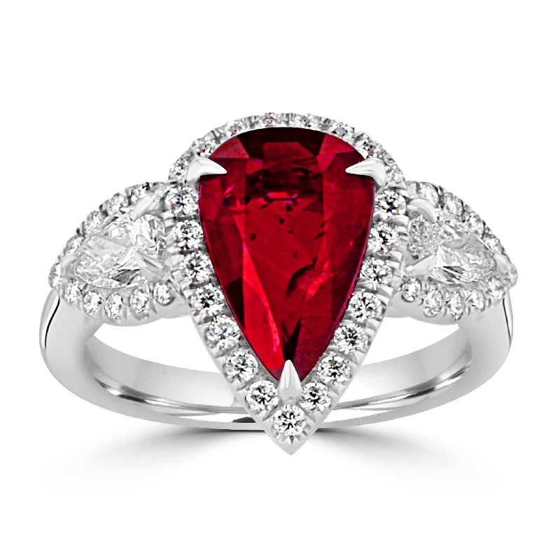 Deep garnet gemstone rings with rich warmth -JULEVE 18KT WHITE GOLD 3.30CT RUBY & 0.89CT DIAMOND RING