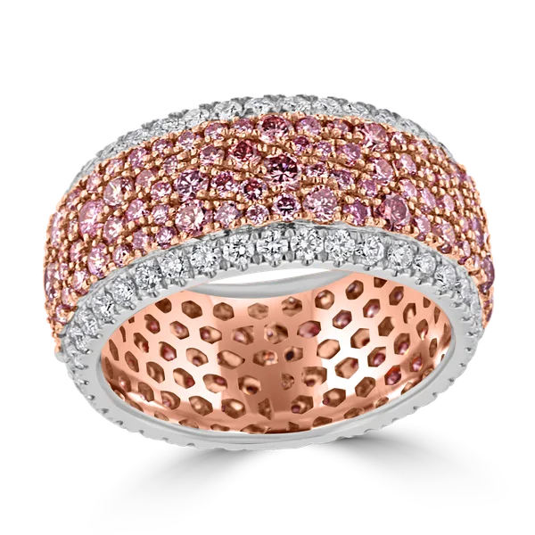 Gentle aquamarine gemstone rings with pale blue -JULEVE 18KT WHITE & ROSE GOLD 3.64CT PINK & WHITE DIAMOND ETERNITY RING