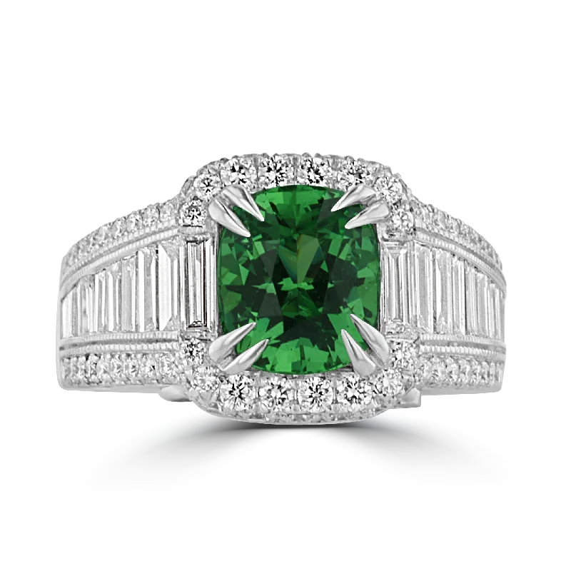 Royal emerald gemstone rings for green luxury -JULEVE 18KT 2.17CT TSAVORITE & 1.40 CTW DIAMOND RING