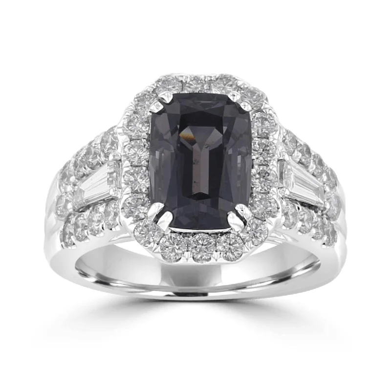 Peaceful sapphire gemstone rings with blue depth -Juleve 18KT 3.71 CT Grey Spinel & 1.31 CTW Diamond Cushion Halo Ring