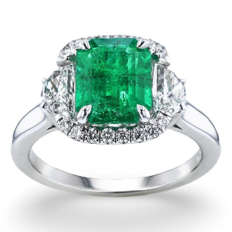 Affordable amethyst gemstone rings for daily purple sparkle -JULEVE 18KT WHITE GOLD 1.96CT EMERALD & 0.85CTW DIAMOND RING