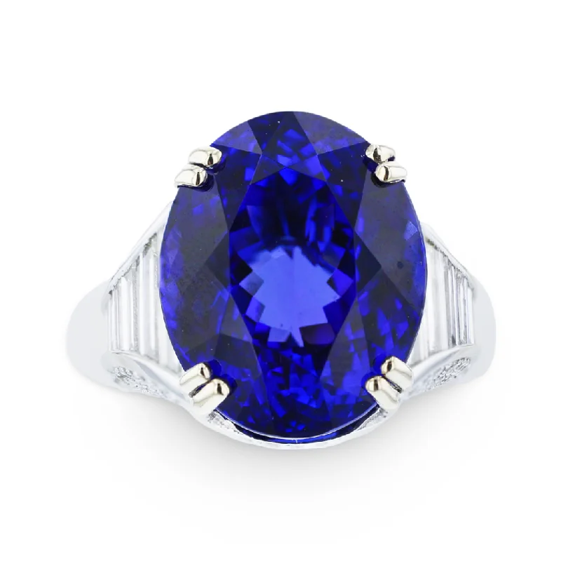 Luxurious diamond gemstone rings paired with gold bands -JULEVE 18KT WHITE GOLD 17.44CT TANZANITE & 2.80CTW DIAMOND RING