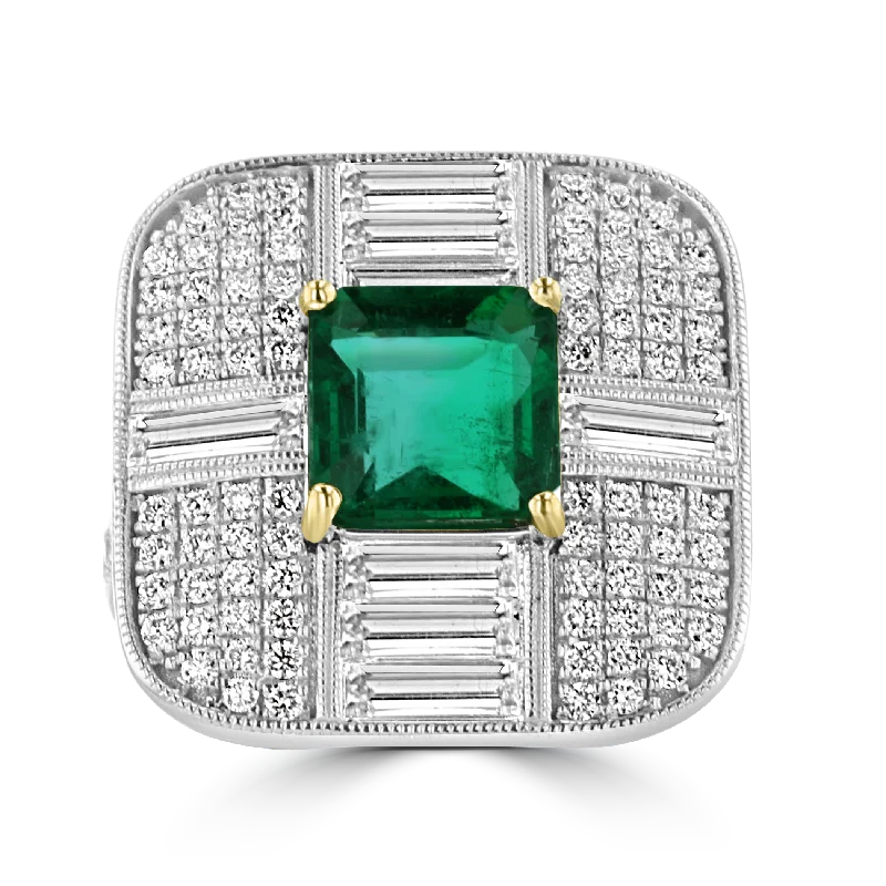 Sunny citrine gemstone rings for bright style -JULEVE 18KT WHITE GOLD 2.33 CT EMERALD & 2.32 CTW DIAMOND RING