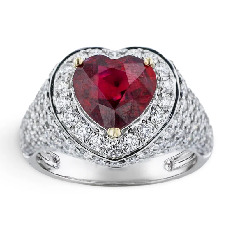 Passionate ruby gemstone rings for striking bold designs -JULEVE 18KT WHITE GOLD 2.61CTW RUBY & 1.29CTW DIAMOND HALO RING