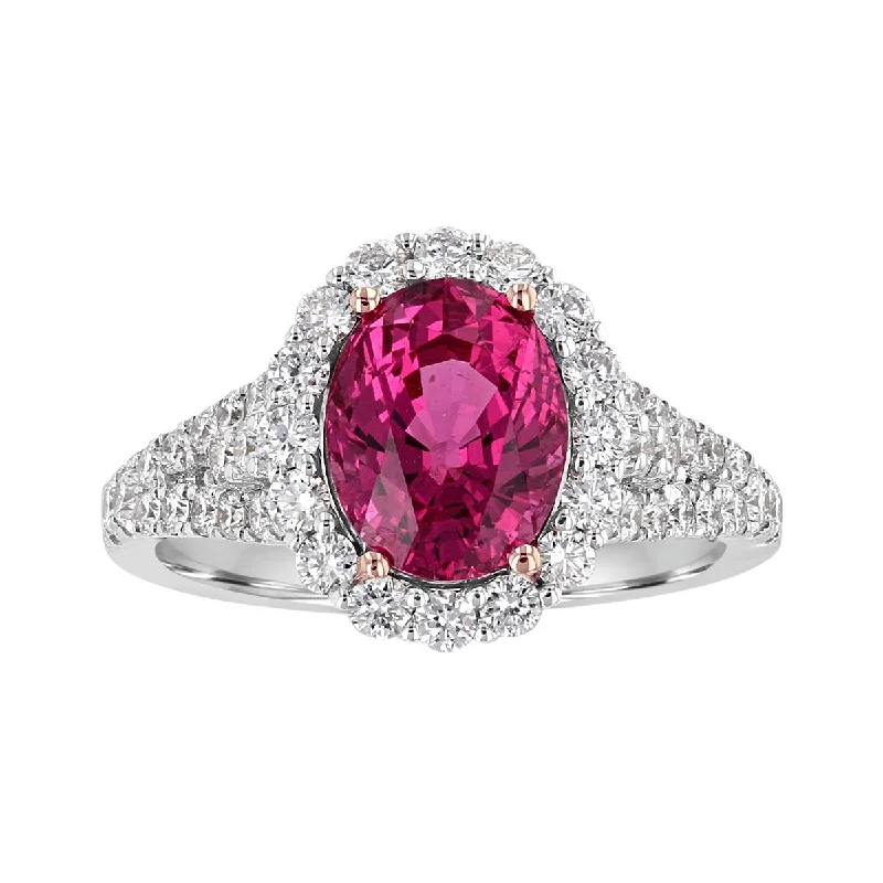 Intense garnet gemstone rings with red depth -JULEVE 2.80 CT SPINEL & .83 CTW DIAMOND OVAL HALO RING