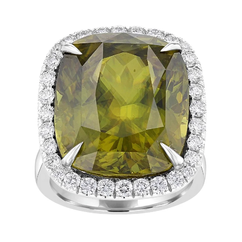 Bright topaz gemstone rings for clear sparkle -JULEVE 23.19 CT SPHENE & 1.53 CTW DIAMOND CUSHION HALO RING