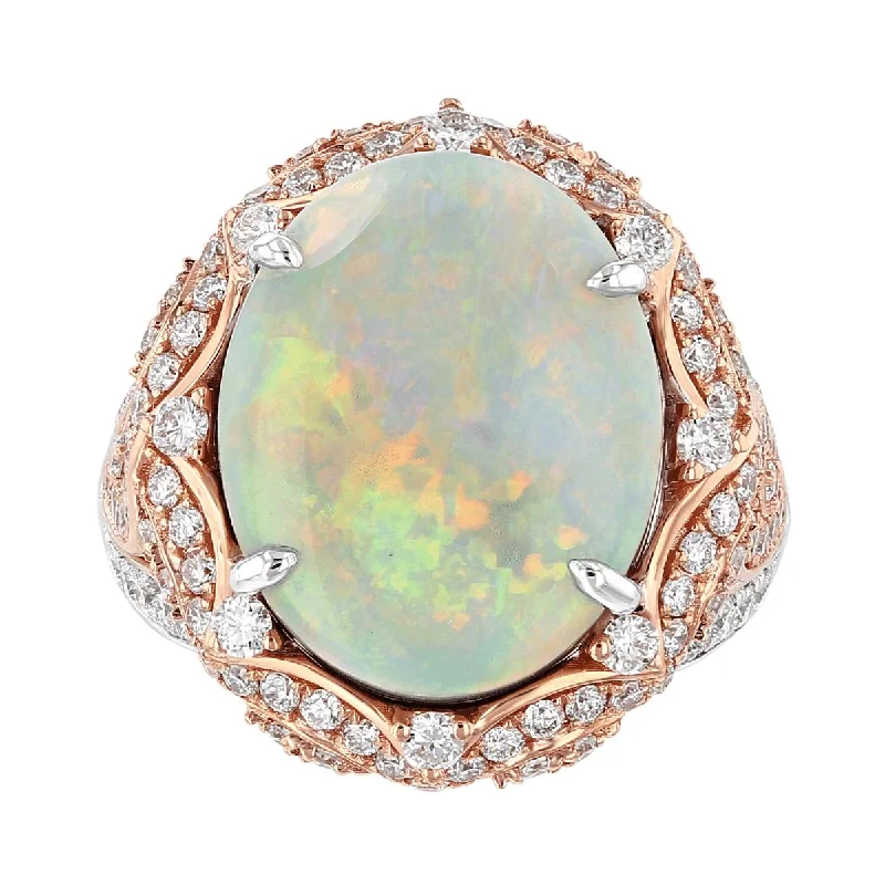 Majestic emerald gemstone rings for statement luxury -JULEVE 6.67 CT OPAL & 1.59 CTW DIAMOND SCALLOPED HALO RING