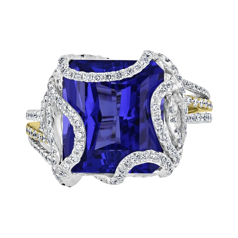 Cheerful citrine gemstone rings radiating sunny charm -JULEVE 7.60 CT TANZANITE & 1.02 CTW DIAMOND BYPASS FREEFORM RING