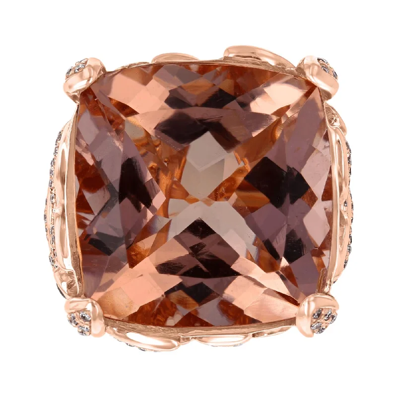 Icy topaz gemstone rings perfect for cool vibes -JULEVE 18KT ROSE GOLD 23.54CT MORGANITE & 0.76CTW DIAMOND RING