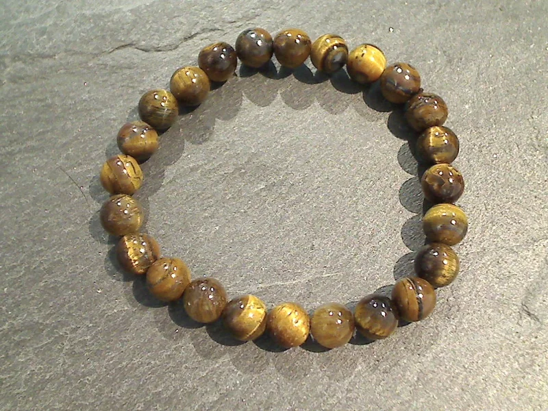 Hand-stamped bracelets with custom meaningful dates -Golden Tiger's Eye 8MM Stretch Bracelet