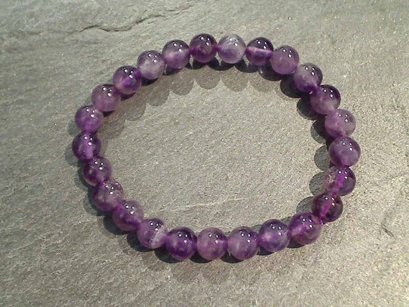 Bold turquoise bangles with raw stone texture -Amethyst 8MM Stretch Bracelet