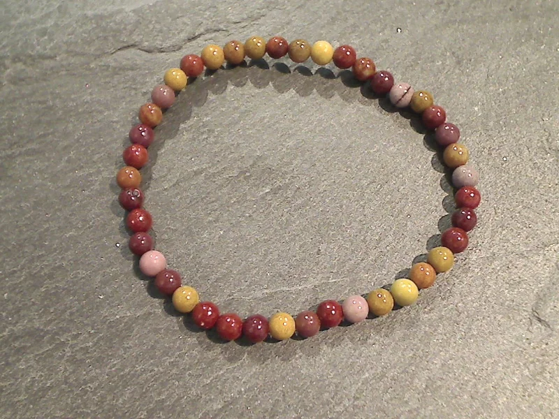 Bold turquoise bangles with raw stone texture -Mookaite Jasper 4MM Stretch Bracelet