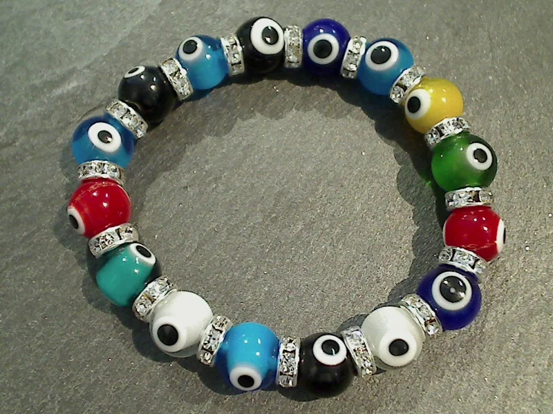 Intricate pave bracelets glittering with tiny gems -Glass Evil Eye 8MM Stretch Bracelet - Multi Color