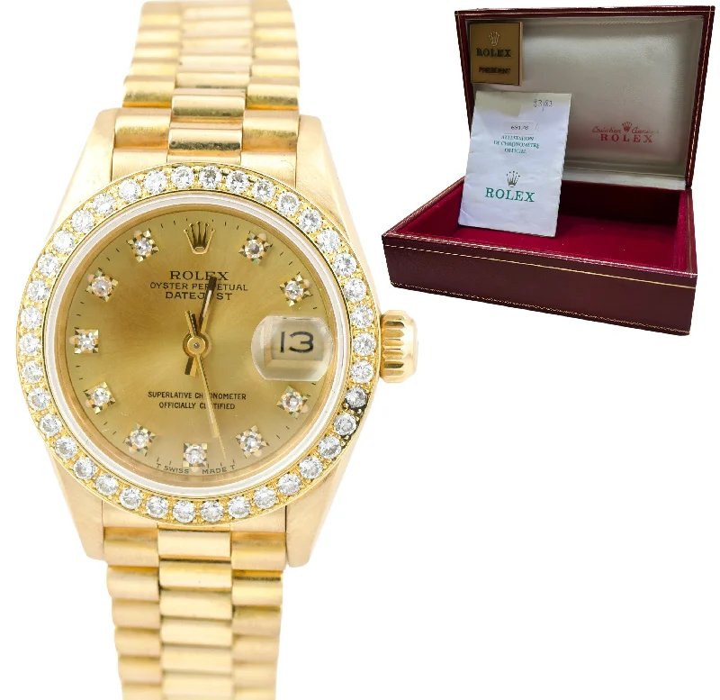 Fashion-forward men's watches with large faces and bold numbers for a strong style statement -Ladies Rolex DateJust President 26mm Diamond Dial Bezel 18K GOLD Watch 69178 BP