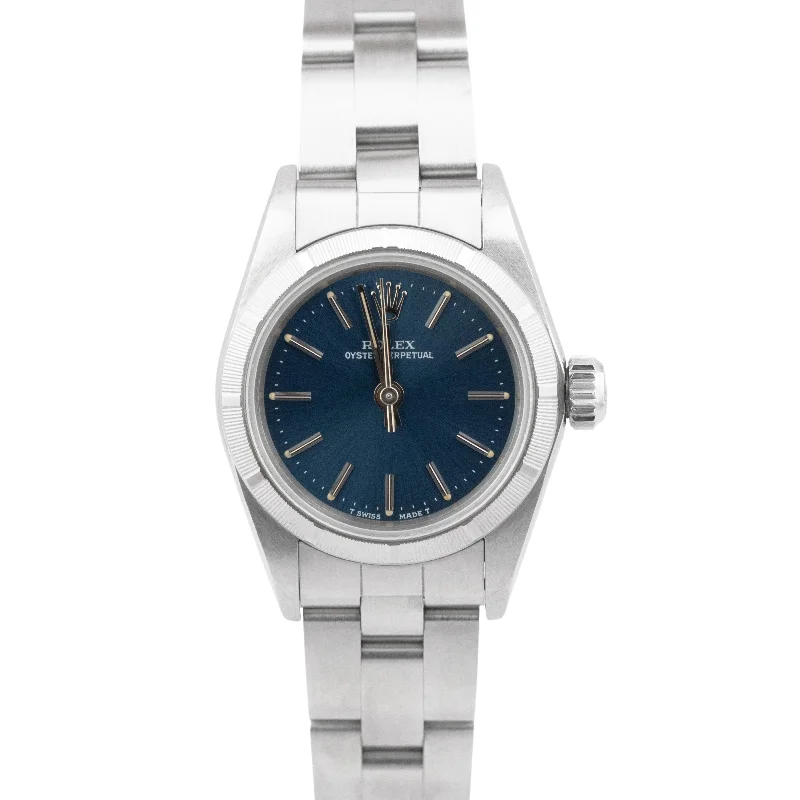 Digital men's watches with multifunctional screens and advanced technology for ultimate convenience -Ladies Rolex Oyster Perpetual Engine Turned Blue 24mm Steel Oyster Watch 67230