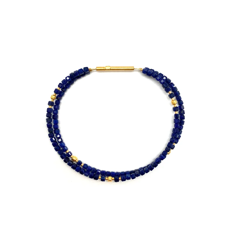 Luxurious leather bracelets perfect for edgy wrist style -Lapis and Gold Bracelet