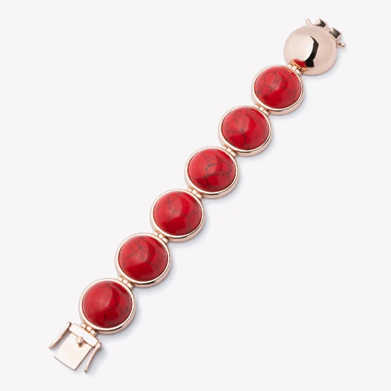 Classic trilogy bangles with three-stone elegance -LARGE INLAID DOME BRACELET - RED AGATE