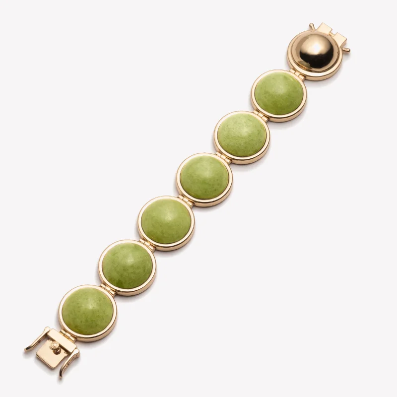 Sculptural bronze bracelets for artistic wrist flair -LARGE INLAID DOME BRACELET - JADE