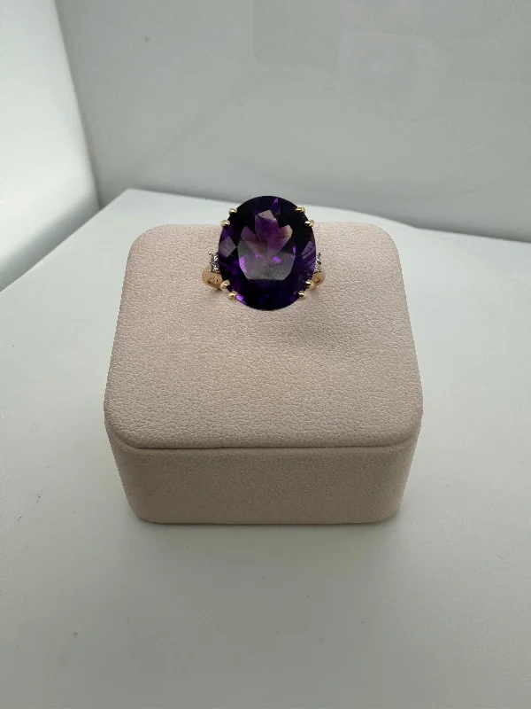 Radiant diamond gemstone rings for eternal bonds -Large Oval Amethyst and Diamond Ring