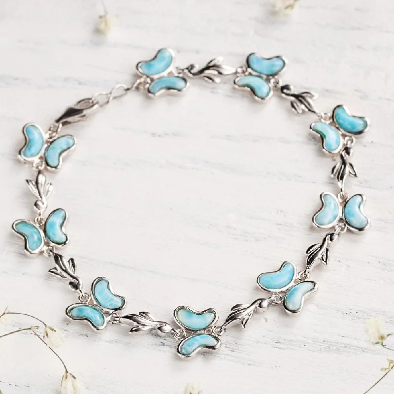 Hand-woven bracelets with colorful tribal patterns -Larimar Butterfly Bracelet