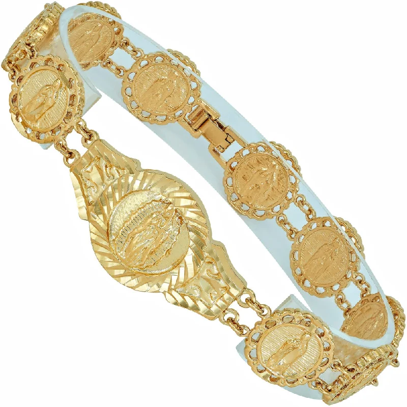 Organic shell bangles evoking coastal wrist charm -Lady of Guadalupe Emblem Link Bracelet