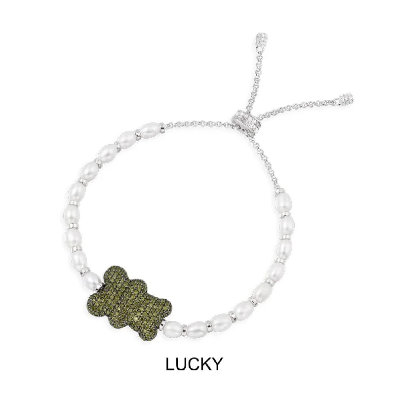 Luxe pave bangles glittering with tiny diamonds -Lucky Yummy Bear Adjustable Pearl Bracelet