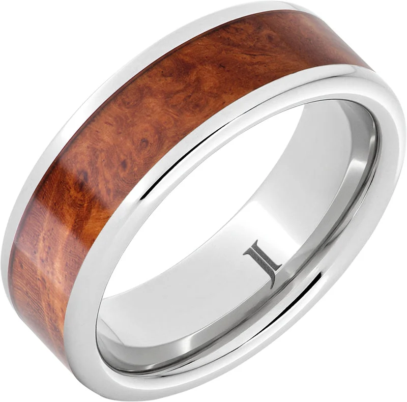 Smooth pearl gemstone rings for classic beauty -Masterpiece - Serinium® Burlwood Inlay Ring