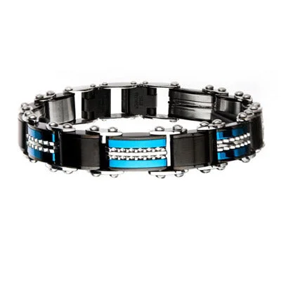 Simple knot bangles tying unity and strength -Mens Black and Blue Reversible Bracelet in Stainless Steel