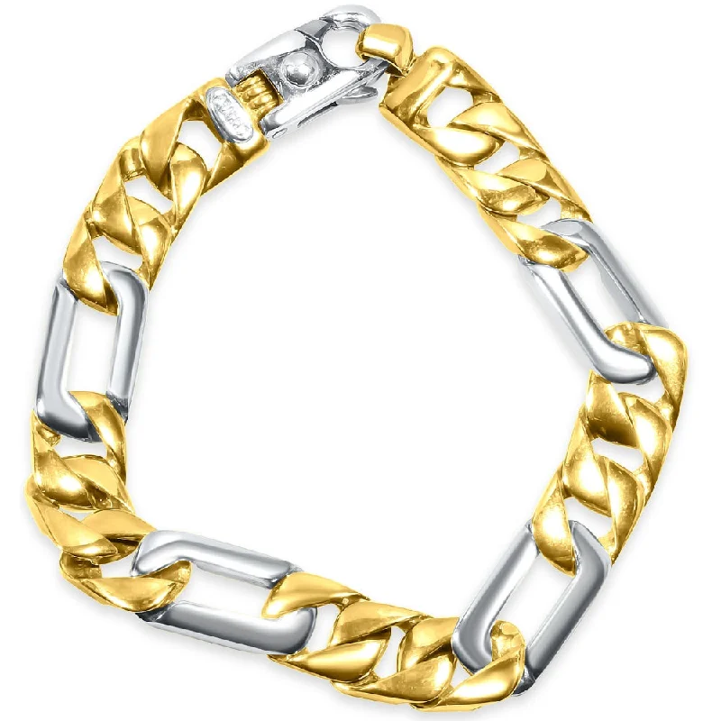 Shimmering herkimer bracelets mimicking diamond clarity -Men's Figaro Link 14k Gold (50gram) or Platinum (80gram) 11mm Bracelet 8.5"