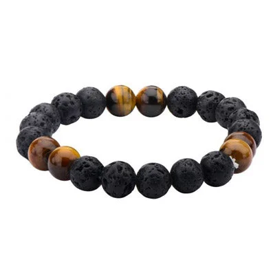 Radiant quartz bangles amplifying light and style -Mens Lava and Brown Tigers Eye Bead Bracelet