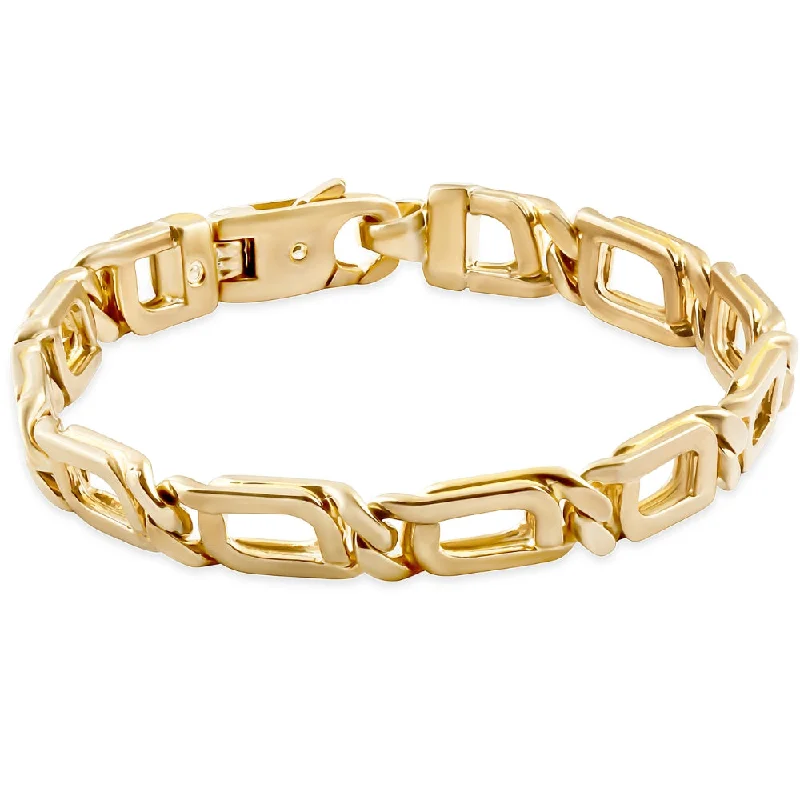 Organic hemp bangles for natural texture lovers -Men's Link 14k Gold (38gram) or Platinum (61gram) 8.5mm Bracelet 8"