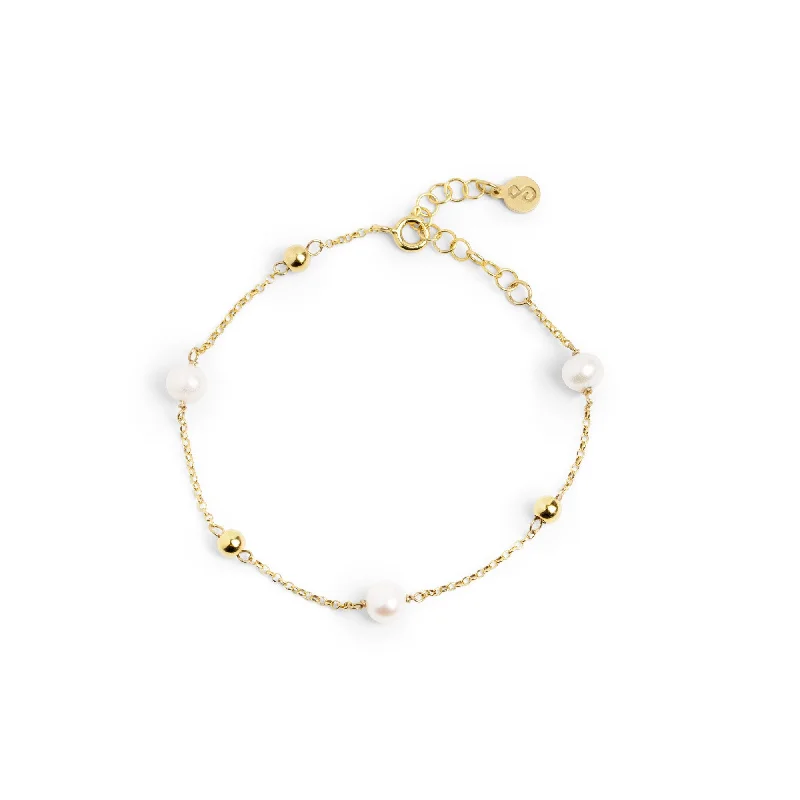 Delicate chain bangles connecting gems with elegance -Mini Pearls Gold Bracelet