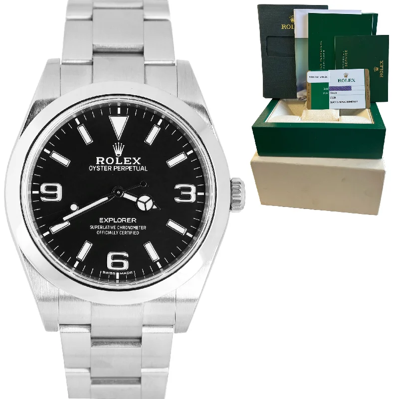 Elegant men's watches with silver-tone bands for a timeless and refined appearance -MINT 2016 Rolex Explorer I Black 3-6-9 FULL LUME 39mm 214270 Stainless Watch