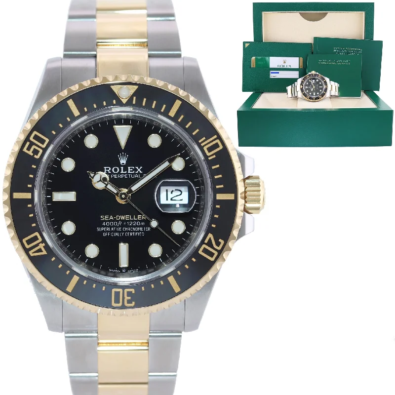 Men's military watches with tactical designs and rugged durability for active outdoor use -MINT 2020 PAPERS 126603 Rolex Sea-Dweller 43mm Two-Tone Yellow Gold Black Watch