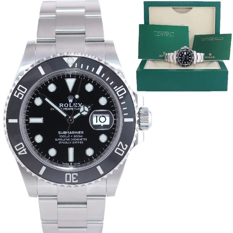 Luxury men's watches with diamond-encrusted bezels for an extravagant, show-stopping accessory look -MINT 2021 Rolex Submariner 41mm Black Ceramic 126610LN Watch Box